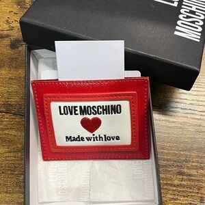Red distressed Love Moschino card holder